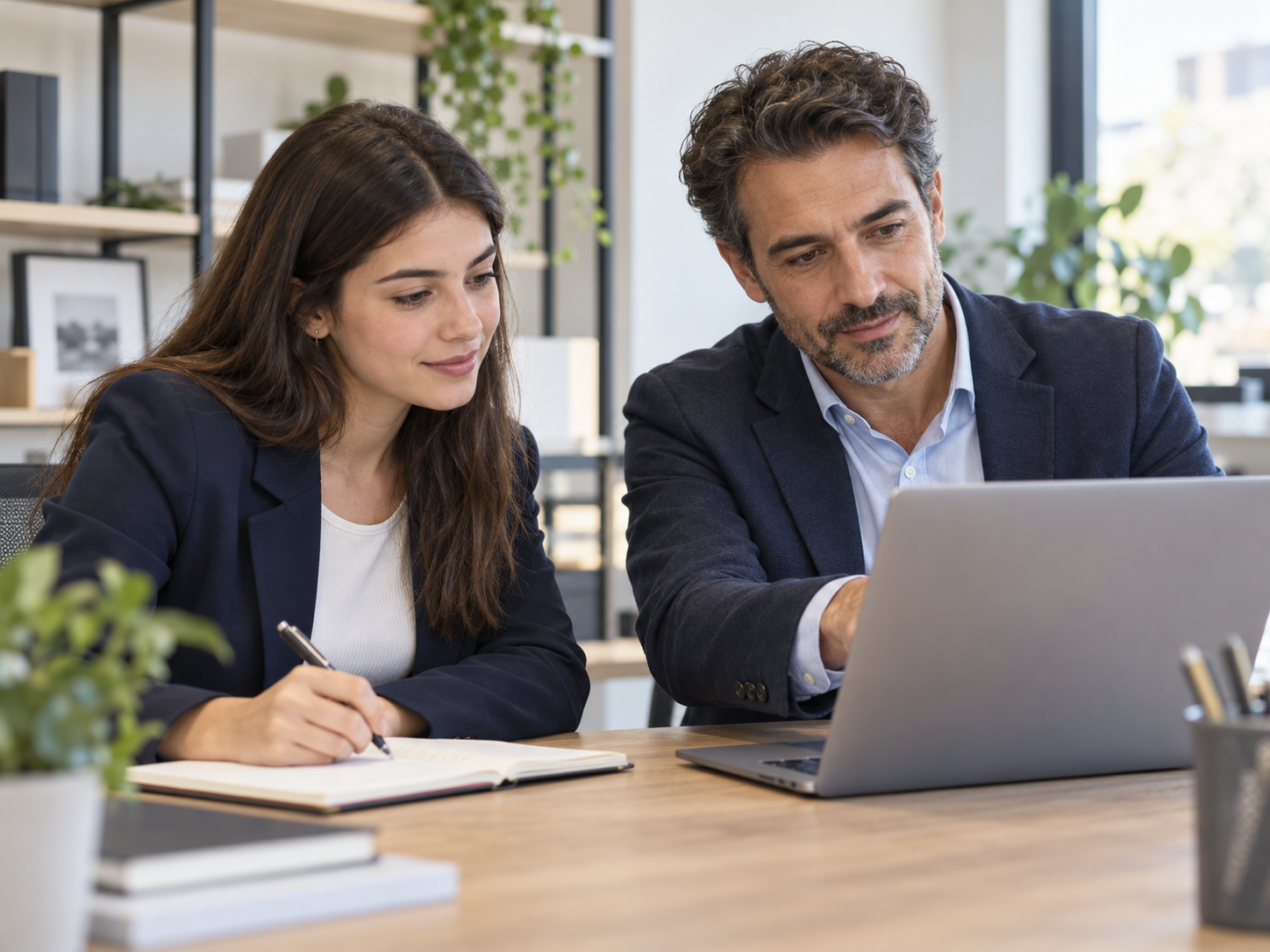 Affiancamento tra un apprendista e un tutor in ufficio