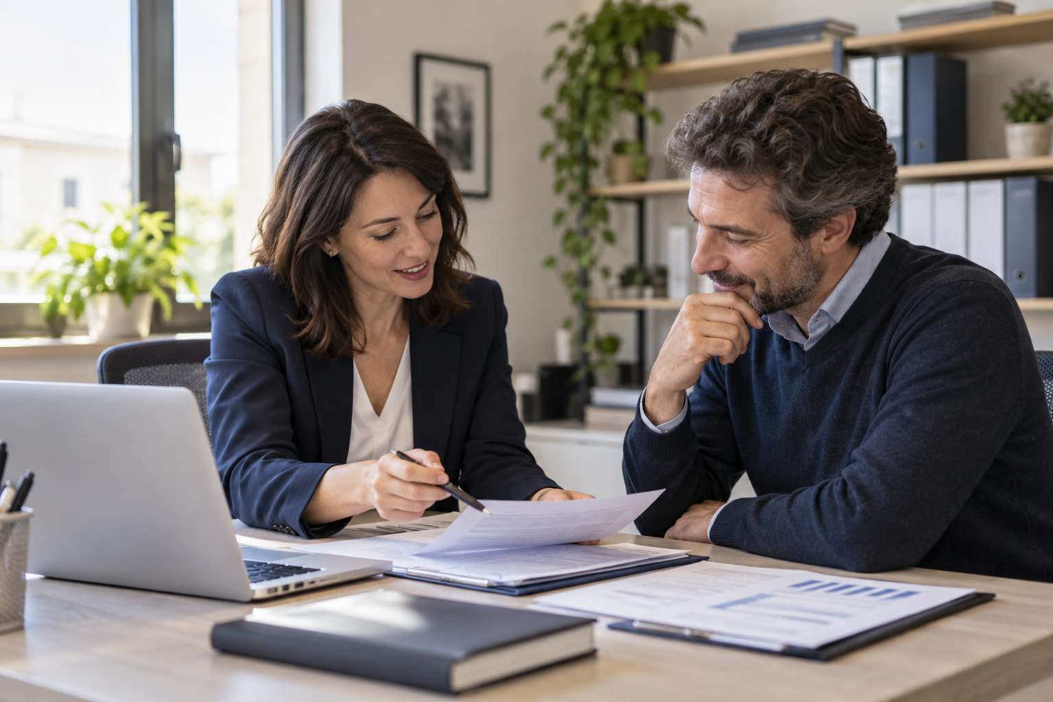 Incontro tra consulente e imprenditore in ufficio, immagine illustrativa